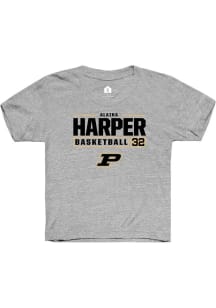 Alaina Harper Rally Youth Grey Purdue Boilermakers NIL Stacked Box Short Sleeve T-Shirt