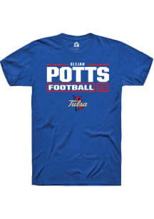 Elijah Potts Blue Tulsa Golden Hurricane NIL Stacked Box Short Sleeve T Shirt