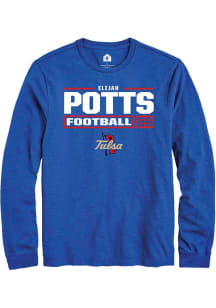 Elijah Potts Rally Mens Blue Tulsa Golden Hurricane NIL Stacked Box Tee