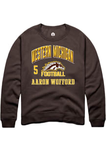 Aaron Wofford Rally Mens Brown Western Michigan Broncos NIL Arch Logo Crew Sweatshirt