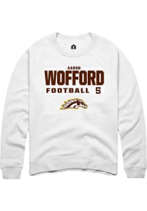 Aaron Wofford Rally Mens White Western Michigan Broncos NIL Stacked Box Crew Sweatshirt