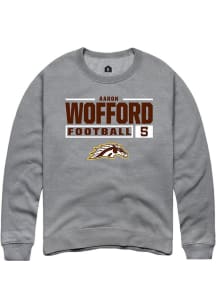 Aaron Wofford Rally Mens Grey Western Michigan Broncos NIL Stacked Box Crew Sweatshirt