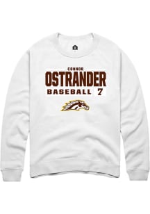 Connor Ostrander Rally Mens White Western Michigan Broncos NIL Stacked Box Crew Sweatshirt