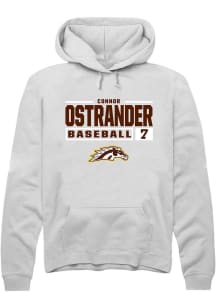 Connor Ostrander Rally Mens White Western Michigan Broncos NIL Stacked Box Hooded Sweatshirt