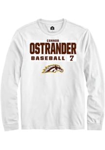 Connor Ostrander Rally Mens White Western Michigan Broncos NIL Stacked Box Tee