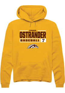 Connor Ostrander Rally Mens Gold Western Michigan Broncos NIL Stacked Box Hooded Sweatshirt