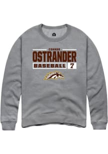 Connor Ostrander Rally Mens Grey Western Michigan Broncos NIL Stacked Box Crew Sweatshirt