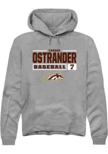 Connor Ostrander Rally Mens Grey Western Michigan Broncos NIL Stacked Box Hooded Sweatshirt