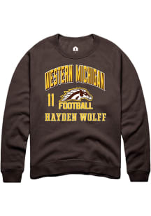 Hayden Wolff Rally Mens Brown Western Michigan Broncos NIL Arch Logo Crew Sweatshirt