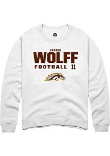 Hayden Wolff Rally Mens White Western Michigan Broncos NIL Stacked Box Crew Sweatshirt