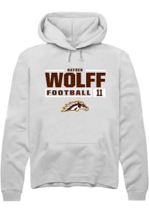 Hayden Wolff Rally Mens White Western Michigan Broncos NIL Stacked Box Hooded Sweatshirt