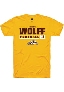 Hayden Wolff Gold Western Michigan Broncos NIL Stacked Box Short Sleeve T Shirt