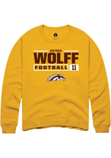 Hayden Wolff Rally Mens Gold Western Michigan Broncos NIL Stacked Box Crew Sweatshirt