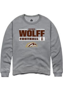 Hayden Wolff Rally Mens Grey Western Michigan Broncos NIL Stacked Box Crew Sweatshirt