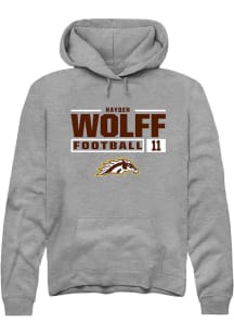 Hayden Wolff Rally Mens Grey Western Michigan Broncos NIL Stacked Box Hooded Sweatshirt