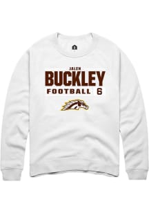 Jalen Buckley Rally Mens White Western Michigan Broncos NIL Stacked Box Crew Sweatshirt