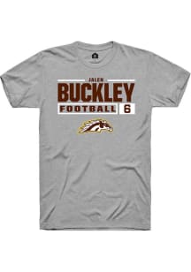 Jalen Buckley Grey Western Michigan Broncos NIL Stacked Box Short Sleeve T Shirt