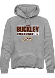 Jalen Buckley Rally Mens Grey Western Michigan Broncos NIL Stacked Box Hooded Sweatshirt