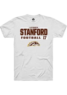 La'Varis Stanford White Western Michigan Broncos NIL Stacked Box Short Sleeve T Shirt