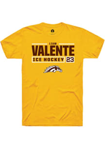 Liam Valente Gold Western Michigan Broncos NIL Stacked Box Short Sleeve T Shirt