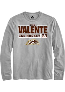 Liam Valente Rally Mens Grey Western Michigan Broncos NIL Stacked Box Tee