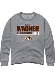 Megan Wagner Rally Mens Grey Western Michigan Broncos NIL Stacked Box Crew Sweatshirt