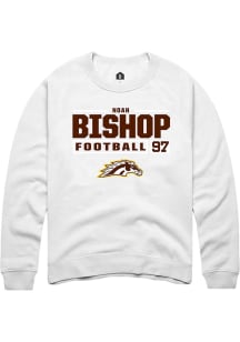 Noah Bishop Rally Mens White Western Michigan Broncos NIL Stacked Box Crew Sweatshirt