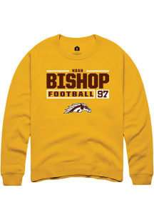 Noah Bishop Rally Mens Gold Western Michigan Broncos NIL Stacked Box Crew Sweatshirt