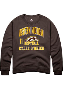 Rylee O'Brien Rally Mens Brown Western Michigan Broncos NIL Arch Logo Crew Sweatshirt