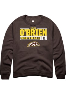 Rylee O'Brien Rally Mens Brown Western Michigan Broncos NIL Stacked Box Crew Sweatshirt