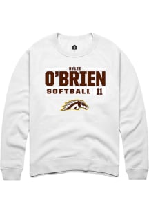 Rylee O'Brien Rally Mens White Western Michigan Broncos NIL Stacked Box Crew Sweatshirt