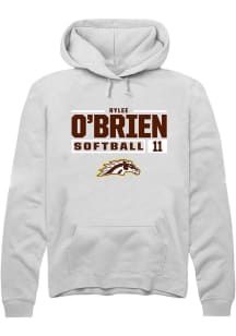 Rylee O'Brien Rally Mens White Western Michigan Broncos NIL Stacked Box Hooded Sweatshirt