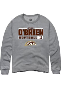 Rylee O'Brien Rally Mens Grey Western Michigan Broncos NIL Stacked Box Crew Sweatshirt