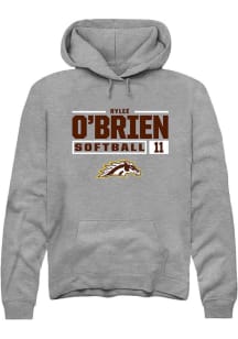 Rylee O'Brien Rally Mens Grey Western Michigan Broncos NIL Stacked Box Hooded Sweatshirt