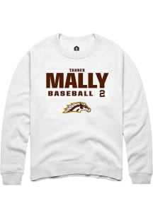 Tanner Mally Rally Mens White Western Michigan Broncos NIL Stacked Box Crew Sweatshirt