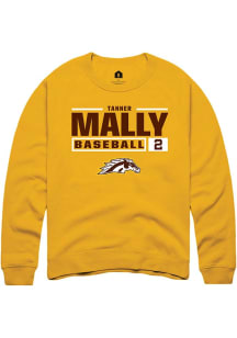 Tanner Mally Rally Mens Gold Western Michigan Broncos NIL Stacked Box Crew Sweatshirt