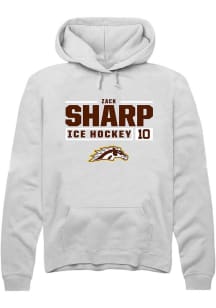 Zack Sharp Rally Mens White Western Michigan Broncos NIL Stacked Box Hooded Sweatshirt