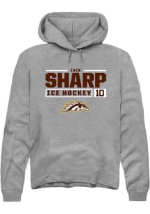 Zack Sharp Rally Mens Grey Western Michigan Broncos NIL Stacked Box Hooded Sweatshirt