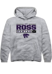 Izzy Ross Rally Youth Grey K-State Wildcats NIL Stacked Box Long Sleeve Hooded Sweatshirt