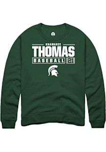 Khamaree Thomas  Rally Michigan State Spartans Mens Green NIL Stacked Box Long Sleeve Crew Sweatsh..
