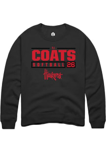 TJ Coats Rally Mens Black Nebraska Cornhuskers NIL Stacked Box Crew Sweatshirt