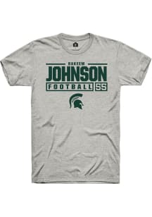 Rakeem Johnson Ash Michigan State Spartans NIL Stacked Box Short Sleeve T Shirt