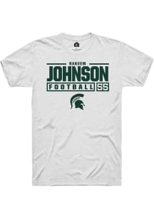 Rakeem Johnson White Michigan State Spartans NIL Stacked Box Short Sleeve T Shirt