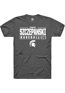 Tommy Szczepanski  Michigan State Spartans Grey Rally NIL Stacked Box Short Sleeve T Shirt