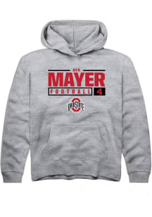 Ben Mayer Rally Youth Grey Ohio State Buckeyes NIL Stacked Box Long Sleeve Hooded Sweatshirt