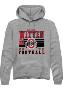 Damarion Witten Rally Mens Grey Ohio State Buckeyes NIL Striped Hooded Sweatshirt