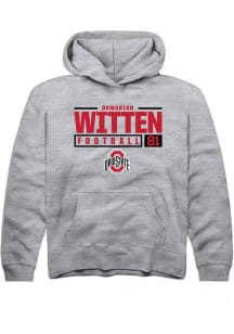 Damarion Witten Rally Youth Grey Ohio State Buckeyes NIL Stacked Box Long Sleeve Hooded Sweatshirt