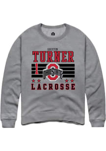 Griffin Turner Rally Mens Grey Ohio State Buckeyes NIL Striped Crew Sweatshirt