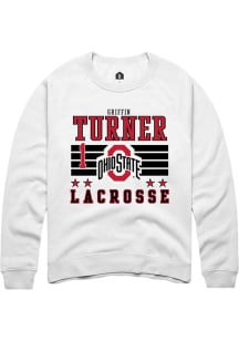 Griffin Turner Rally Mens White Ohio State Buckeyes NIL Striped Crew Sweatshirt