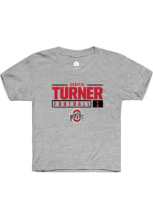 Griffin Turner Rally Youth Grey Ohio State Buckeyes NIL Stacked Box Short Sleeve T-Shirt